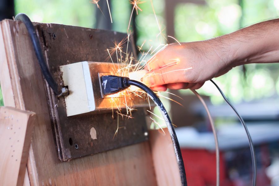 Short circuit while plugged in causing sparks. Using non-standard power outlets old electrical appliances The concept of insecurity in the use of non-standard equipment