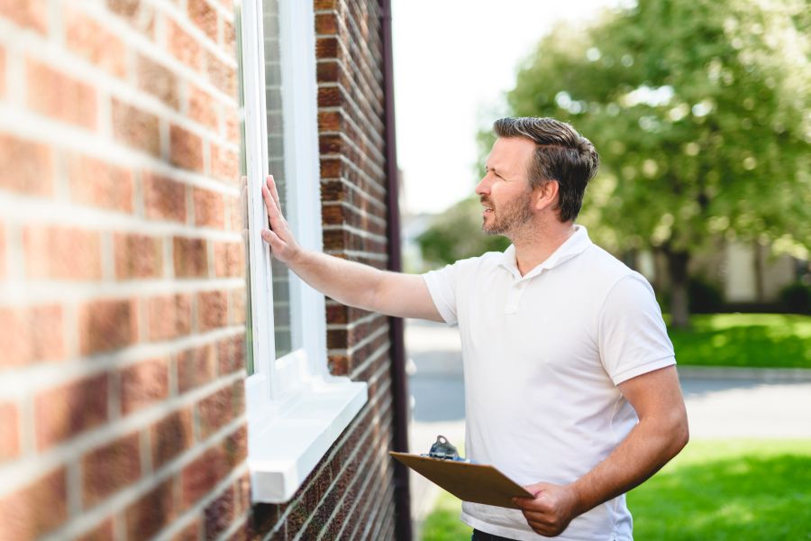 A man inspecting house window outside on day light